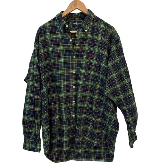 Ralph Lauren Men's Blake 100% Cotton Blue, Red & Green Plaid Flannel Button L - Picture 1 of 6